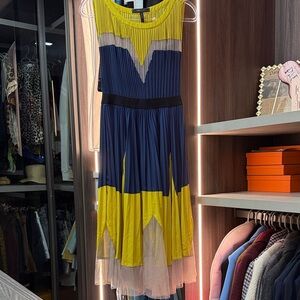 BCBGMaxAzria Navy and Yellow High-Low Dress
